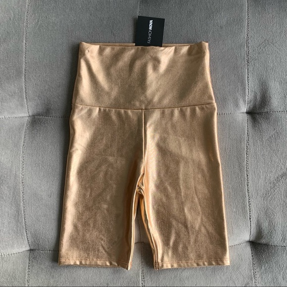 3 For $20 NWT FASHION NOVA Disco Diva Biker Short in Rose Gold (Metallic) - Picture 4 of 9